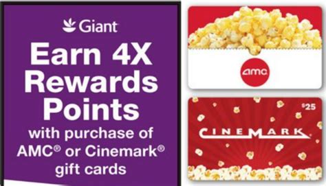 (EXPIRED) Giant: Earn 4x Points On AMC Theatres & Cinemark Theatres Gift Cards (Mar 17-23 ...