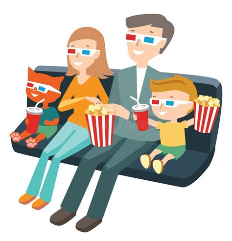 Family Sitting in the Cinema and Watching a Movie Stock Vector ...