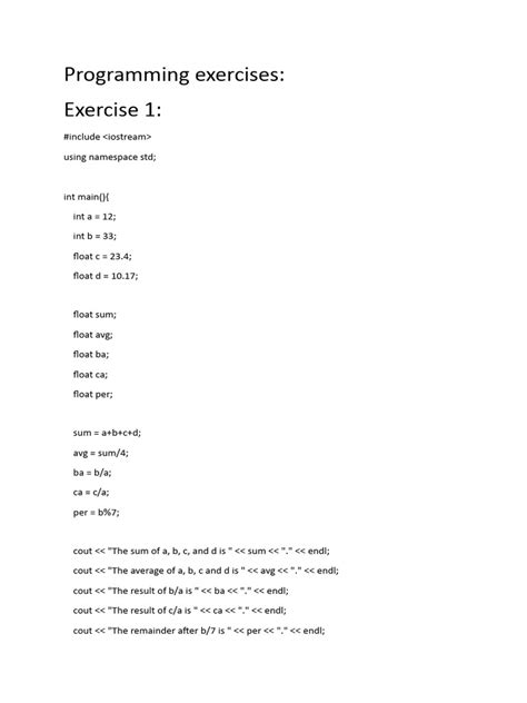 Programming Exercises | PDF