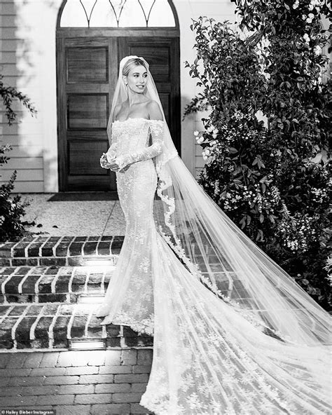 Hailey Bieber shares wedding photos showing pearl-encrusted dress ...