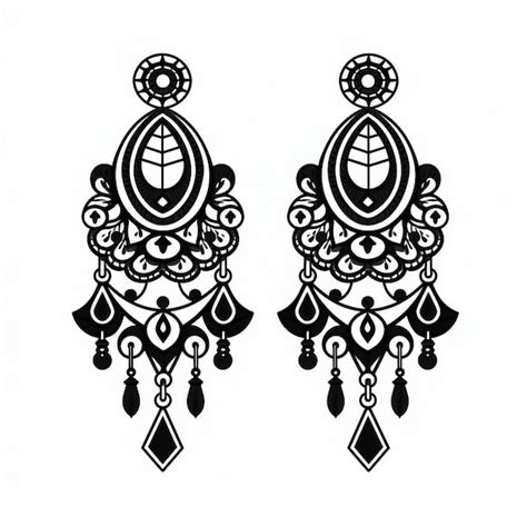 A black and white drawing of two earrings with a design that says " the ...