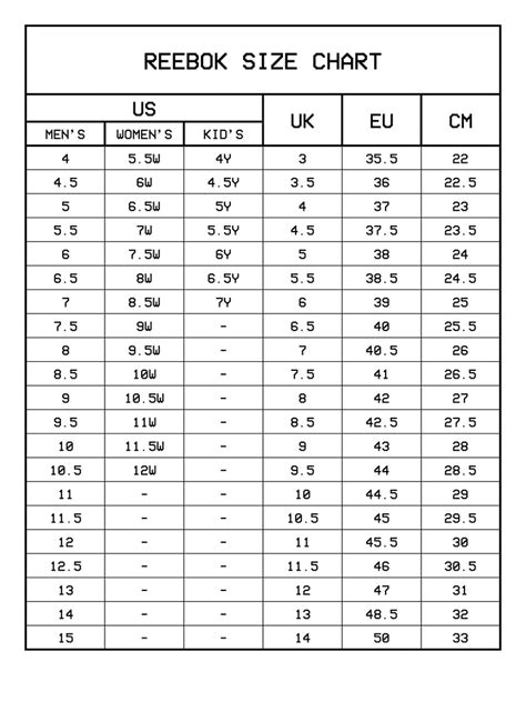 Reebok Size Chart Sale Online | emergencydentistry.com