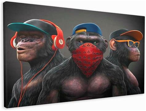 M2M Prints Banksy Original 3 Wise Swag Monkeys Canvas Print (60x36 Inch) : Amazon.co.uk: Home ...