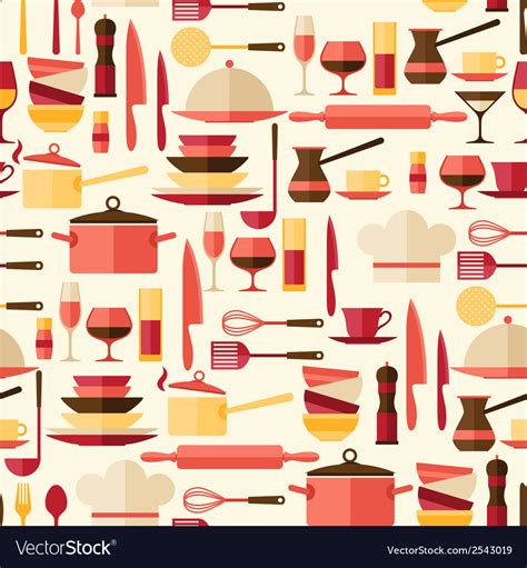 Seamless pattern with restaurant and kitchen Vector Image