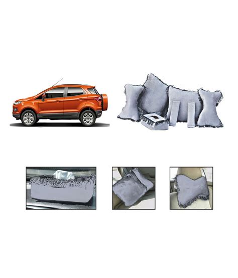 Flomaster- Grey Velvet Car Cushion Kit 7 In 1 With 2cushion/2 Neck Rest/1tissue Box/2 Seat Belt ...