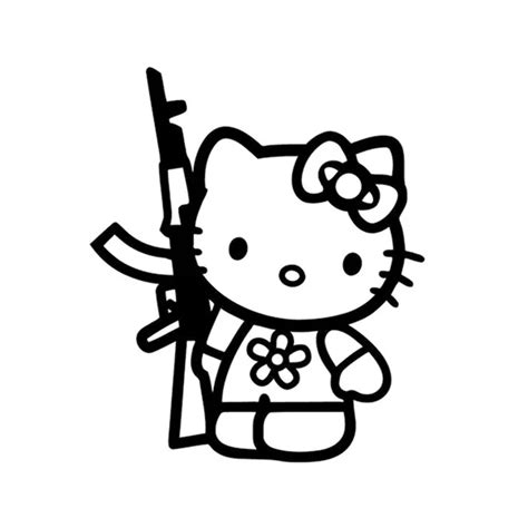 Funny Hello Kitty Rifle Ar15 Ak47 Jdm Vinyl Sticker Decal For Car Truck Window Bumper Laptop ...