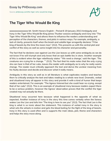 The Tiger Who Would Be King Summary And Analysis Example (400 Words ...