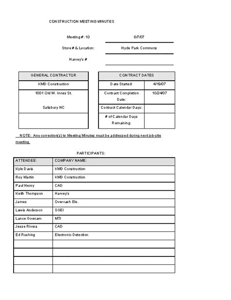 Construction Project Meeting Minutes Template Download - PDFSimpli