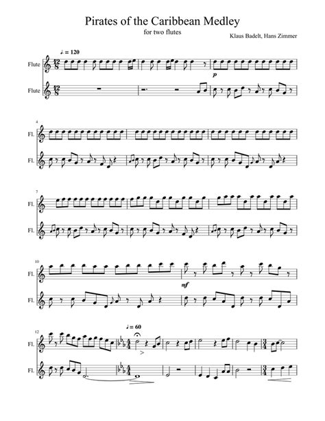 Pirates of the Caribbean Medley Sheet music for Flute (Woodwind Duet) | Download and print in ...