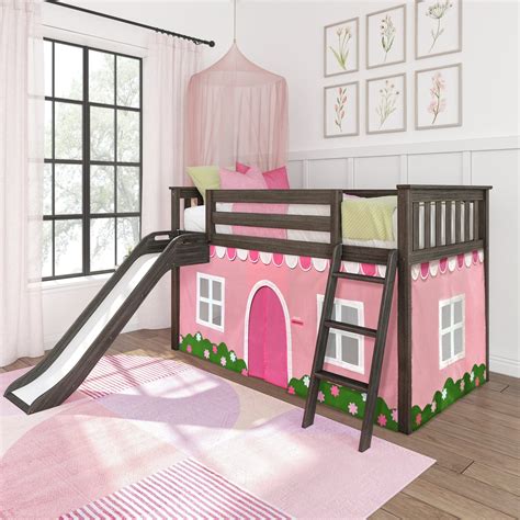 Twin Low Loft Bed with Easy Slide and Play Curtain – Max and Lily