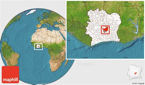 Satellite Location Map of Yamoussoukro, highlighted country