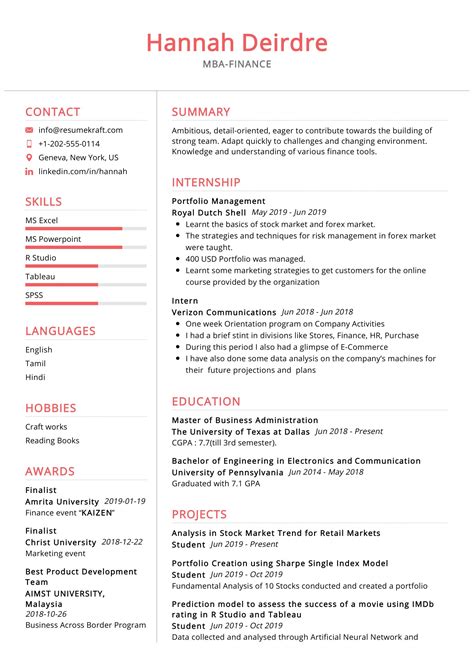 MBA Finance Resume Sample in 2025 - ResumeKraft