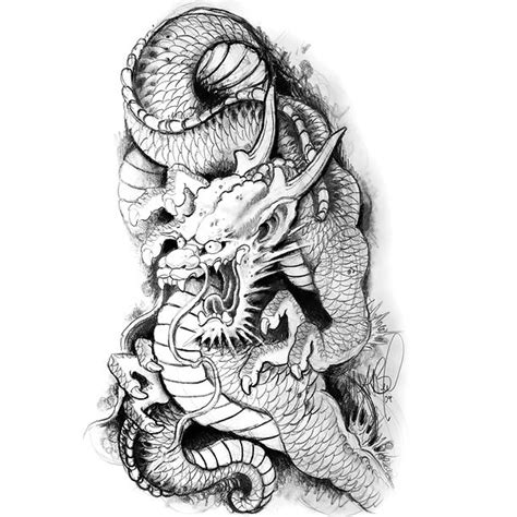 Black and Gray Japanese Dragon Tattoo Design