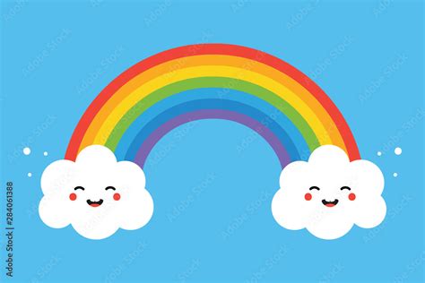 Cute and colorful cartoon vector illustration of rainbow and two happy ...