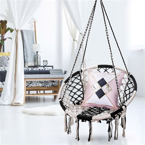 Hammock Chair Macrame Swing, Handmade Knitted Hanging Cotton Rope Chair ...