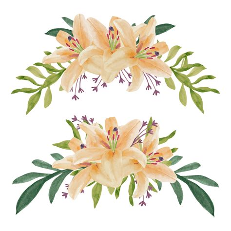 Hand painted watercolor lily flower curve bouquet set 1213845 Vector ...