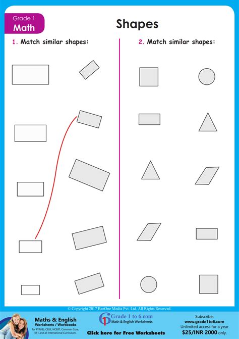 Similar Shapes Matching Worksheets | Grade1to6.com