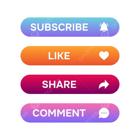 Colorful Gradient Like Share Subscribe Buttons Vector Design Set, Like Share Comment Subscribe ...