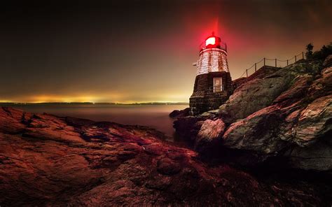 Foggy night at Castle Hill Lighthouse in Rhode Island. Was pretty much ...