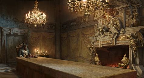 Dining Room Fireplace, fireplace, art, beauty and the beast, dining room, fantasy, HD wallpaper ...