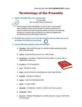 Preamble Vocabulary - analysis terminology definitions teach explain