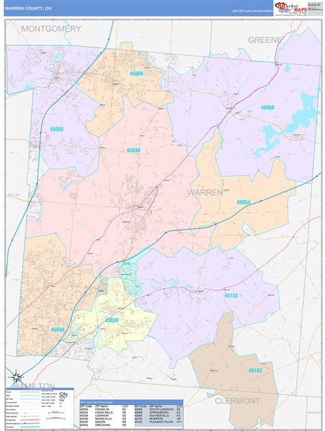 Warren County, OH Wall Map Color Cast Style by MarketMAPS - MapSales.com