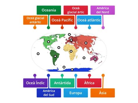 Mapa mundi continents i oceans - Diagram berlabel