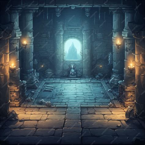 A dark dungeon with a fire in the middle game background | Premium AI-generated vector