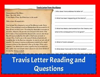 William B Travis Letter Reading and Questions by MissTexasTeacher