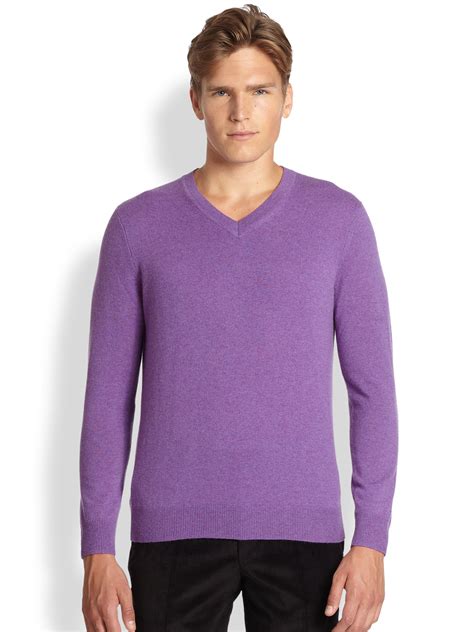 Saks fifth avenue Cashmere V-neck Sweater in Purple for Men | Lyst