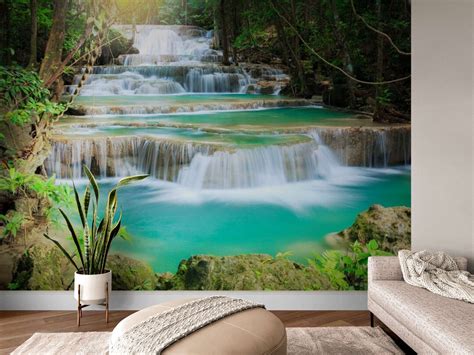 Living Room Nature Wallpaper Waterfall Wall Mural Peel an - Etsy