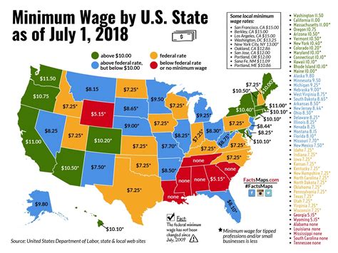 Minimum Wage by U.S. State as of July 1, 2018 - FactsMaps