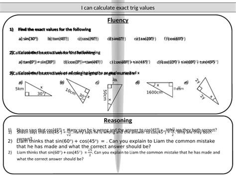 Exact trig values - mastery worksheet by joybooth - Teaching Resources ...