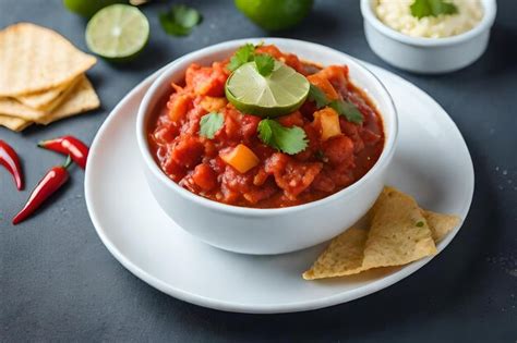 Premium Photo | A bowl of salsa with chips and chips