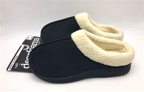 Men's Memory Foam Slippers Clog Black Cream Size S 7-8 Dearfoams New ...