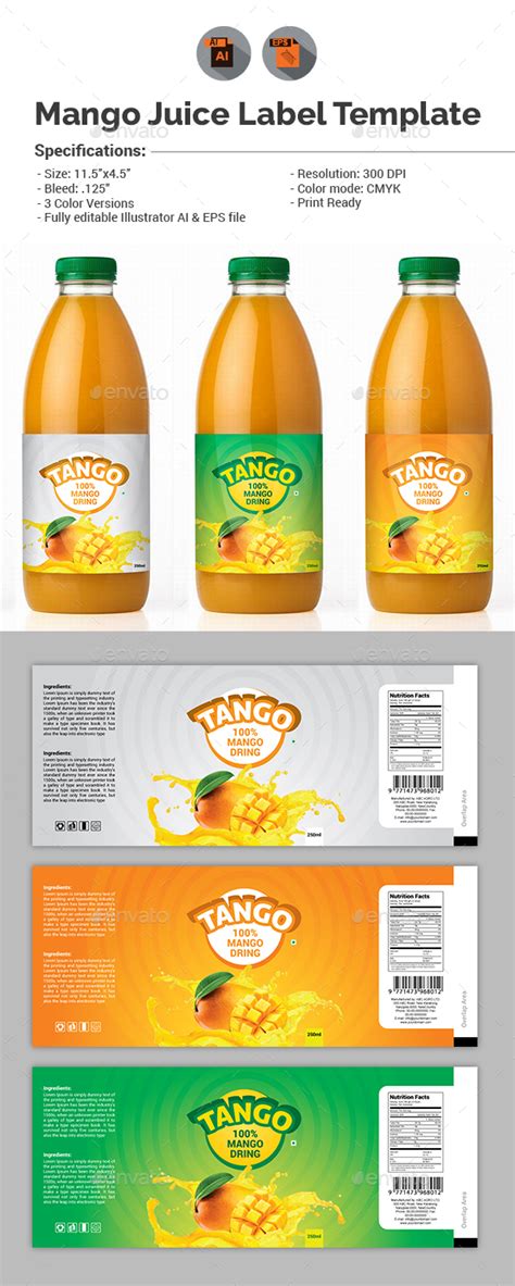 Mango Juice Label Template by aam360 | GraphicRiver