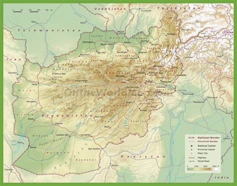 Detailed physical map of Afghanistan