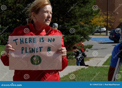 Whitby, Ontario/Canada â€“ September 27 2019: a Woman Demonstrates at Climate Stike in Front of ...