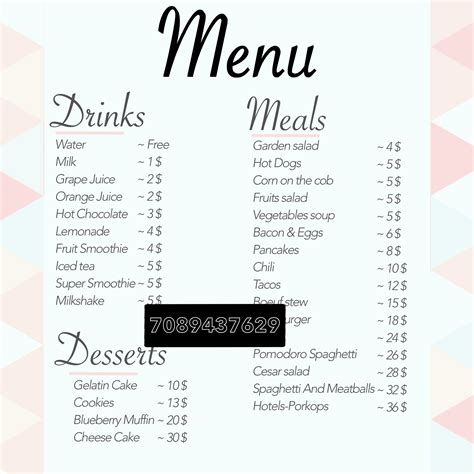 Bloxburg cafe menu code