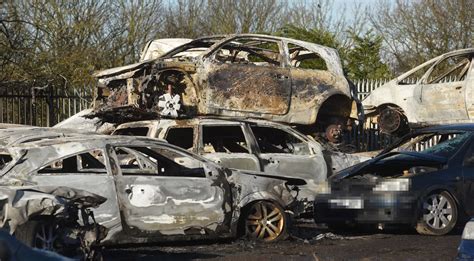 Burned out cars at a compound in Redmarshall after a fire destroyed ...