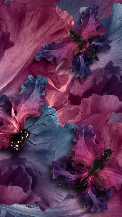 Irises Butterflies 4K iPhone Wallpaper