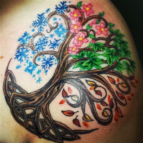 Celtic tree through the seasons | Sleeve tattoos, Life tattoos, Tree ...