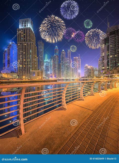 Beautiful Fireworks in Dubai Marina. UAE Stock Image - Image of evening, event: 61602649