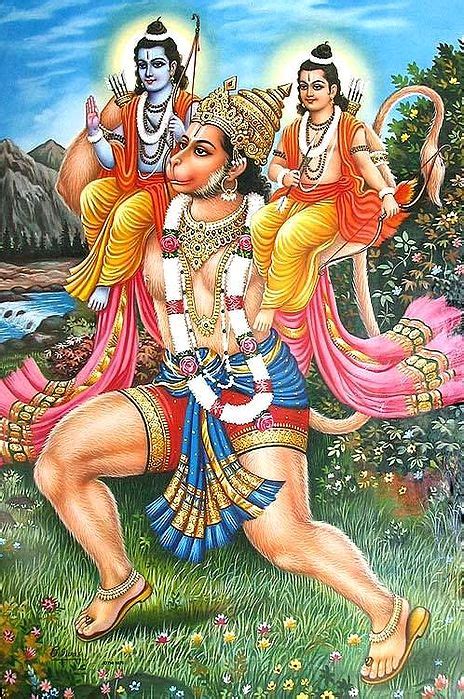 Hanuman Carrying Lord Rama and Lakshmana in His Shoulder