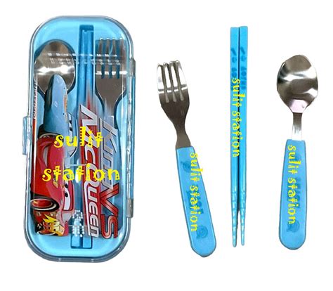 PIXAR CARS LIGHTNING McQUEEN STAINLESS STEEL SPOON FORK CHOPSTICKS FOOD TABLE SNACK LUNCH FOOD ...