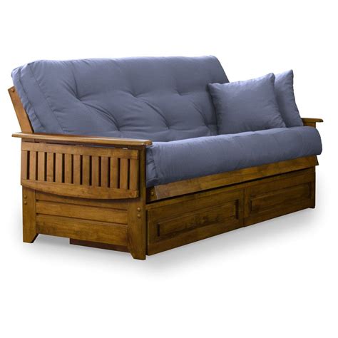 Brentwood Tray Arm Full Size Wood Futon Frame and Storage Drawers - Heritage Finish | Wood futon ...