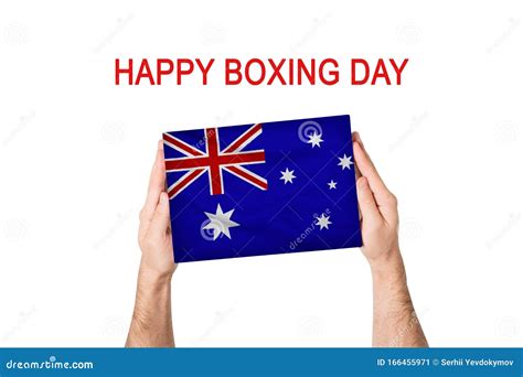 Happy Boxing Day. Box with Australia Flag in Male Hands Stock Image ...