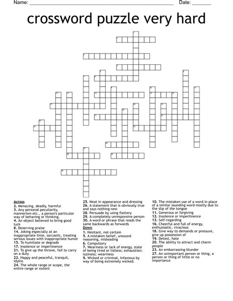 crossword puzzle very hard - WordMint