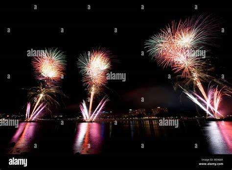 Fireworks with reflections in the Brisbane River at night New Year s ...