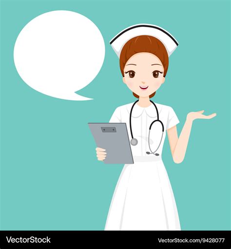 Nurse holding clipboard talking Royalty Free Vector Image